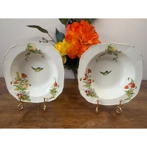 Alfred Meakin Poppy Bird Dessert Berry Bowls‎ Set Of 2 Art Deco England Vintage